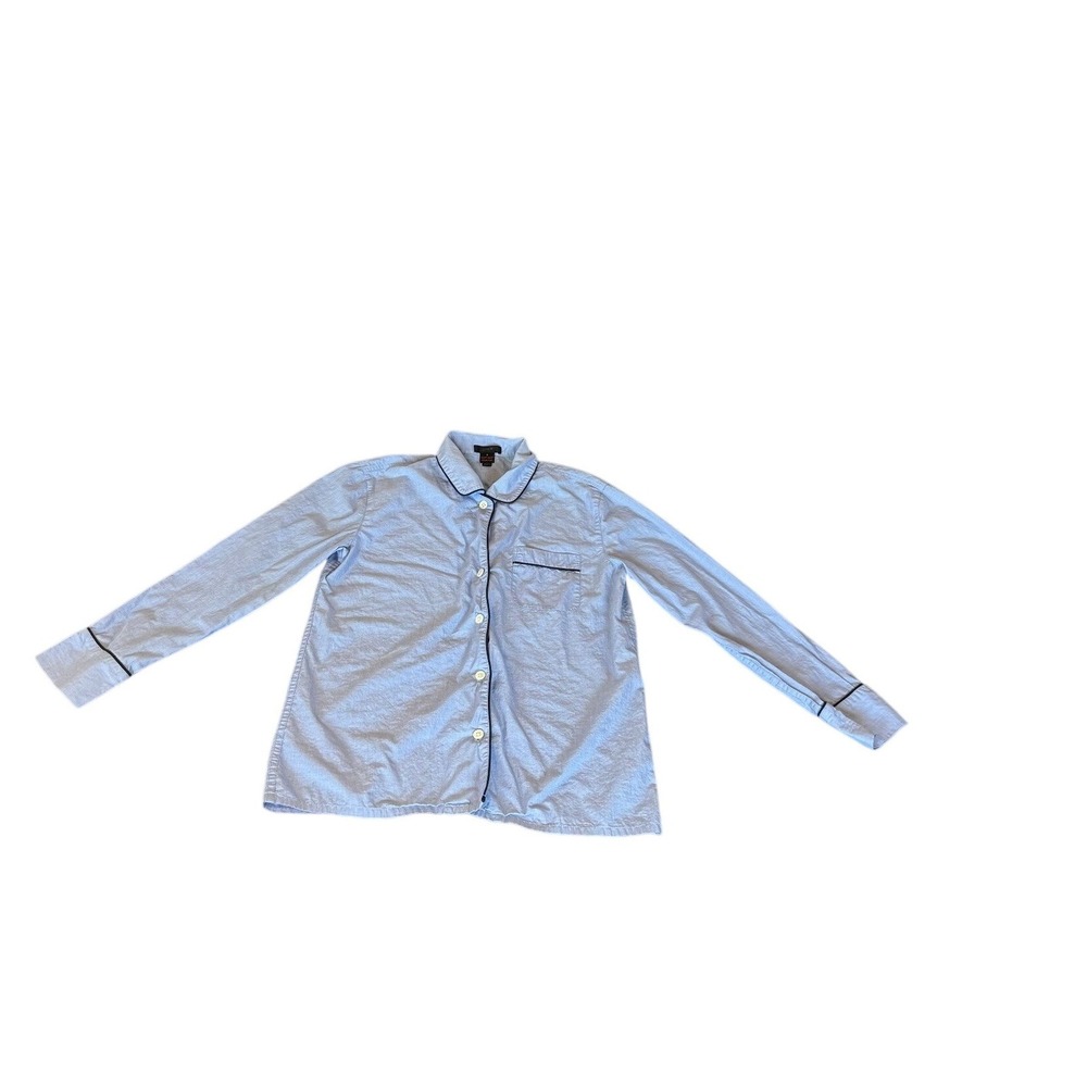 J.Crew Womens Light Blue Cotton Pajama Top Contrast Piping Long Sleeve Size S